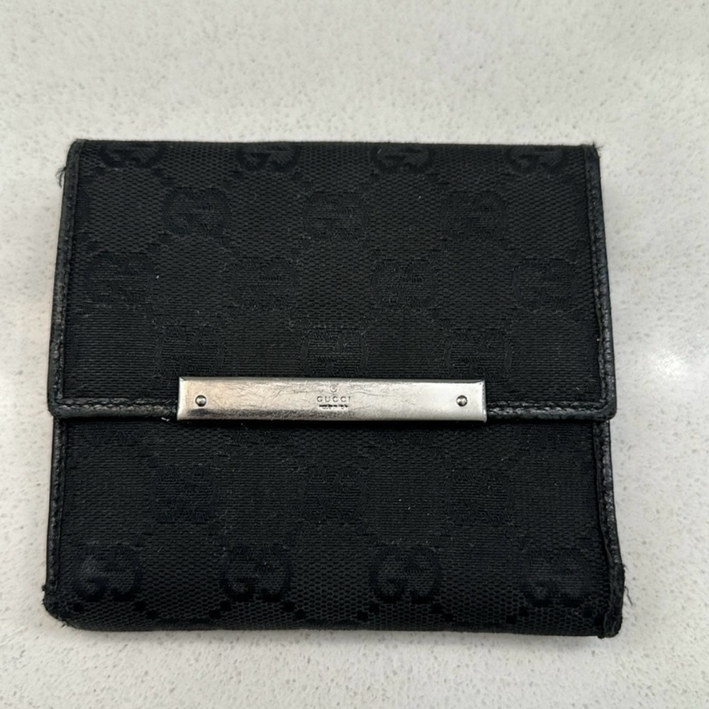 Gucci Black GG Monogram Canvas Double Snap Wallet Compact Bifold - Picture 2 of 7